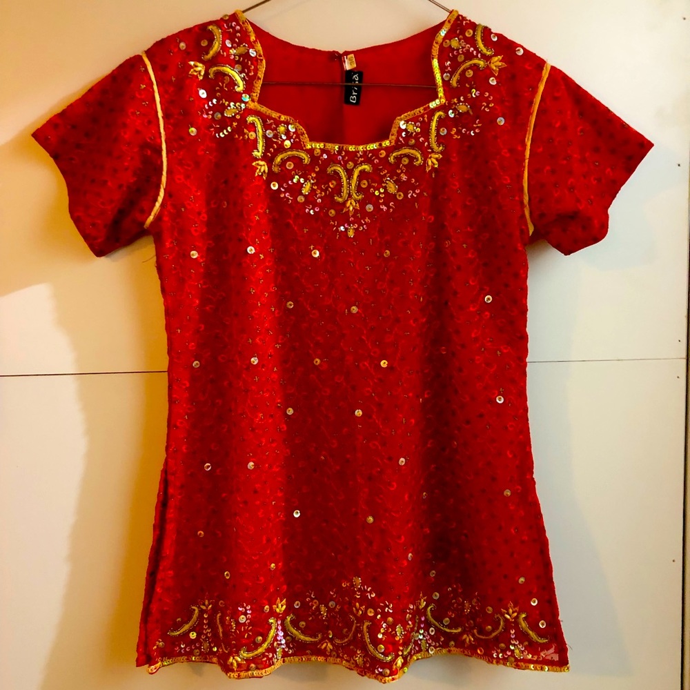 Authentic Red and Gold Indian Kurta Shirt